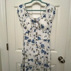 Floral White and Blue Women's Dress